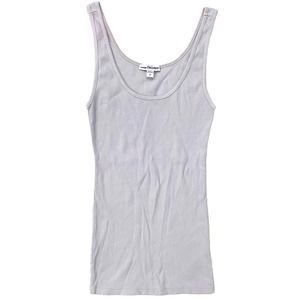 James Perse Women's Daily Ribbed Knit Scoop Neck Tank Top Tee T-Shirt Light Grey
